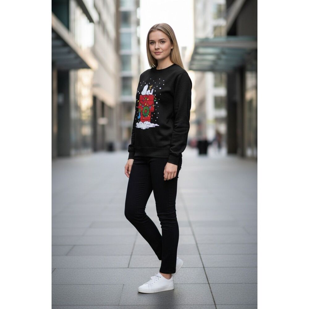 Peanuts Snoopy and Woodstock Christmas Sweatshirt Womens Size M